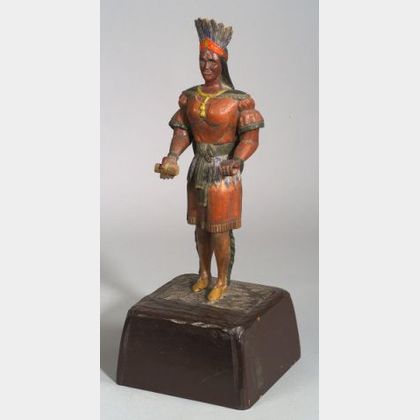 Polychrome Painted Carved Wooden Countertop Cigar Store Indian