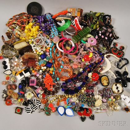 Large Group of Beaded, Plastic, and Bakelite Costume Jewelry