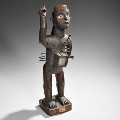Large Kongo Carved Wood Nail Power Figure