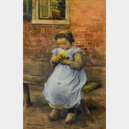 Marcia Oakes Woodbury (American, 1865-1913) Dutch Girl Holding a Sunflower