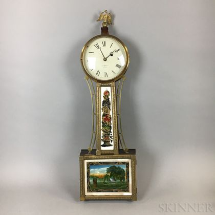 New England Mahogany Patent Timepiece or "Banjo" Clock.