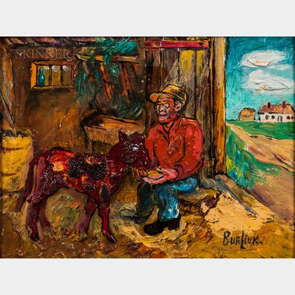 David Davidovich Burliuk (Ukrainian/American, 1882-1967) Sharing a Meal on the Farm