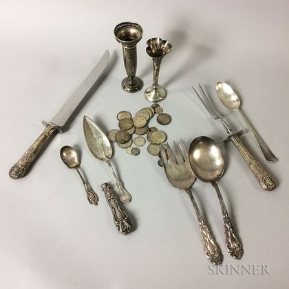 Group of Sterling Silver Flatware and Silver and Silver-clad Coins