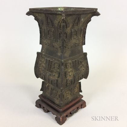 Asian Archaic-styel Cast Bronze Vase on Stand