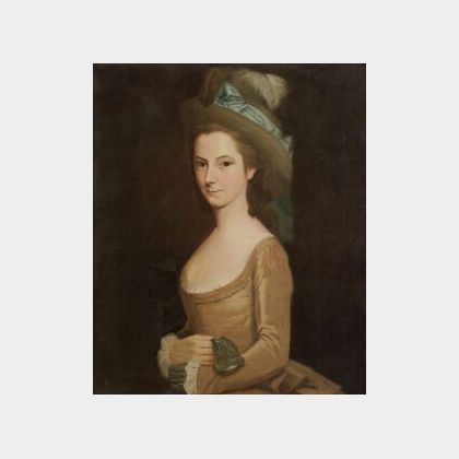 British School, Late 18th/Early 19th Century Style Portrait of a Lady in Out of Door, Hat and Feather, Holding a Glove.