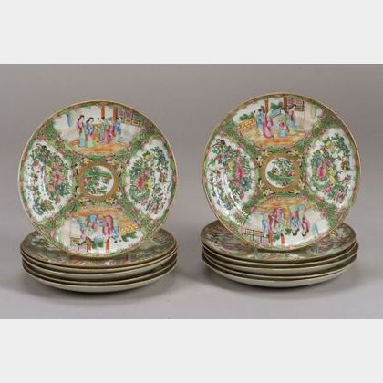 Twelve Rose Medallion Porcelain Dinner Plates