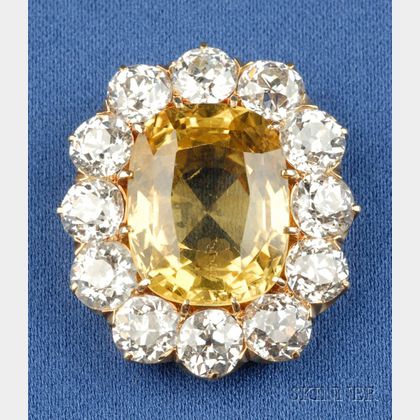 Antique 18kt Gold, Yellow Sapphire and Diamond Pendant, Tiffany & Co.