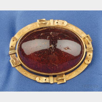 Victorian 14kt Gold and Amber Brooch