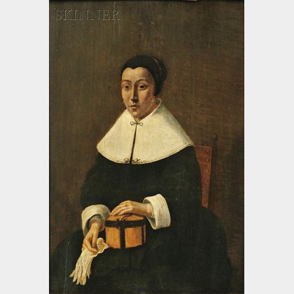 Dutch School, 17th Century Portrait of a Seated Woman Holding a Box and Gloves