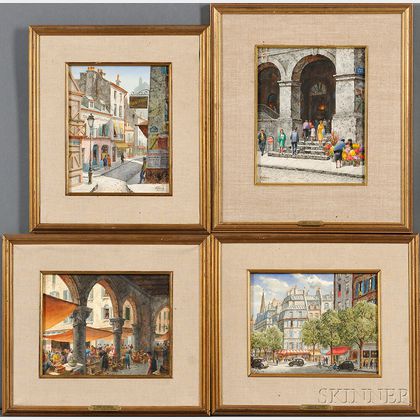 Henry Martin Gasser (American, 1909-1981) Four Works: Summer in Montmartre, Archway Steps, Paris, Summer Scene, Paris