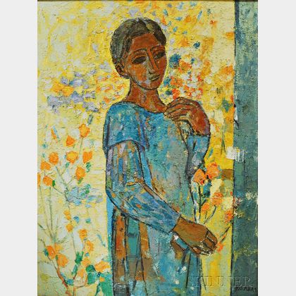 Russell Kordas (American, 20th Century) Woman with Flowers