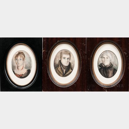 American School, 19th Century Portraits of Charles Owen, Eunice Owen, and Laura Owen Bishop