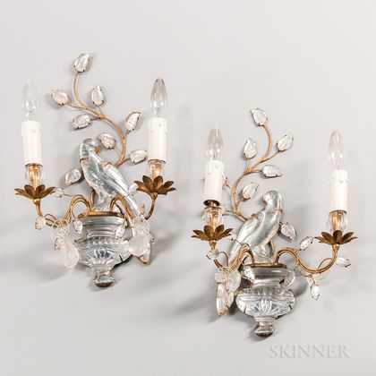 Pair of Maison Bagues-style Crystal Sconces