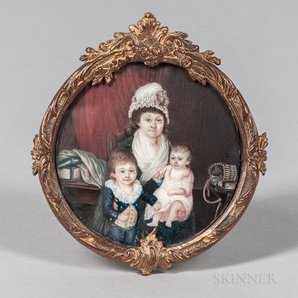 Portrait Miniature of a Mother and Two Children