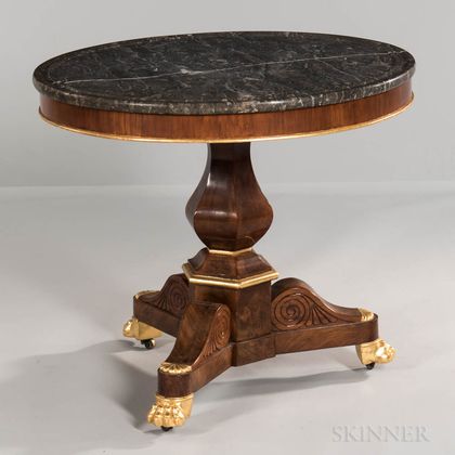 Neoclassical Marble-top Mahogany-veneered Center Table
