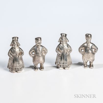 Four German .800 Silver Figural Shakers