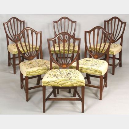 Set of Six Federal Mahogany Inlaid Shield-back Dining Chairs