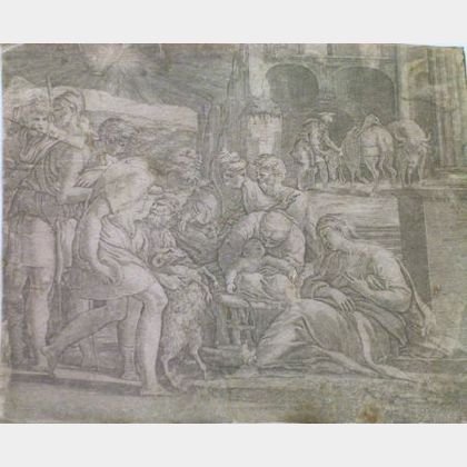 Framed Engraving Attributed to Jacopo Caraglio After Parmigianino