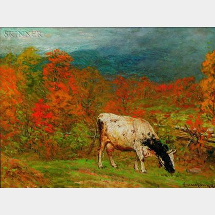 John Joseph Enneking (American, 1841-1916) Cow Grazing in an Autumn Field