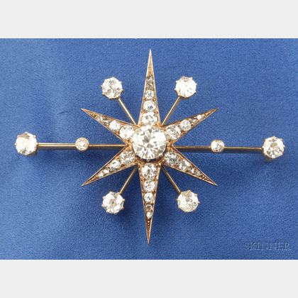 Antique Diamond Starburst Brooch