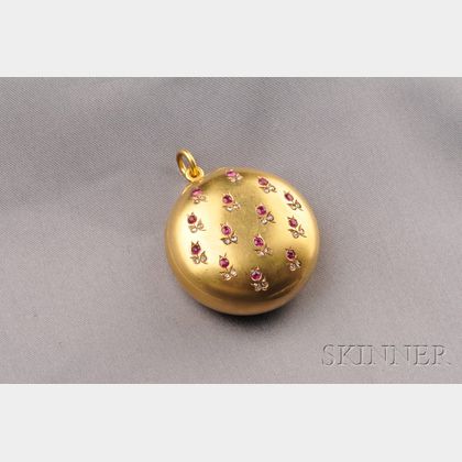 Antique 18kt Gold, Ruby Diamond Compact, France