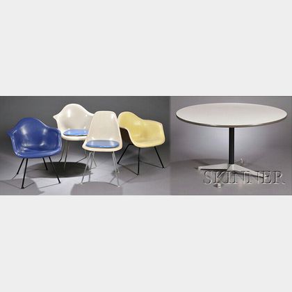 Charles Eames for Herman Miller Table and Four Fiberglass Chairs