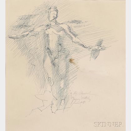 Jacques Villon (French, 1875-1963) Figure Sketch with Arms Outstretched