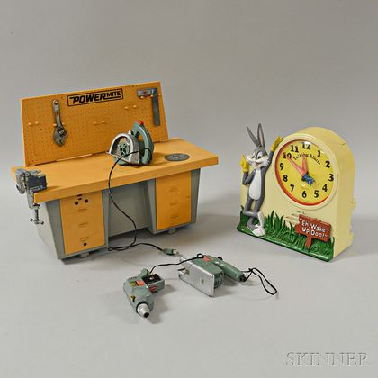 Ideal Toys Powermite Workshop and a Janex Bugs Bunny Talking Alarm Clock