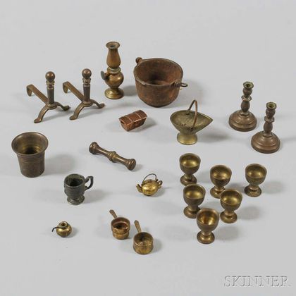Group of Mostly Turned Brass Dollhouse Domestic Items. Estimate $100-150