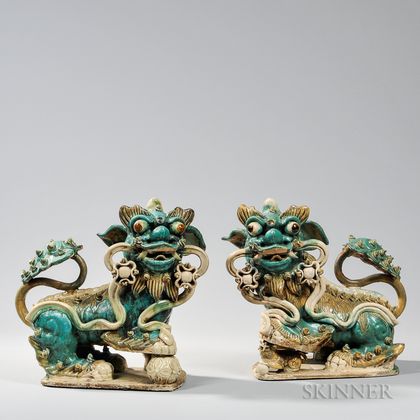 Pair of Glazed Pottery Shishi Lions