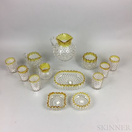Thirteen Pieces of Glass Hobnail Tableware