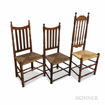 Three Turned Maple Bannister-back Side Chairs.
