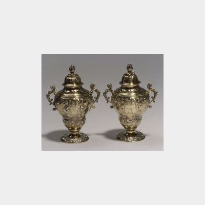 Pair of George II Silver Gilt Tea Caddies in Fitted Case