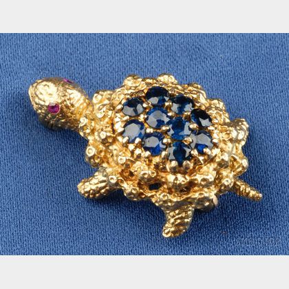 18kt Gold and Sapphire Turtle Brooch