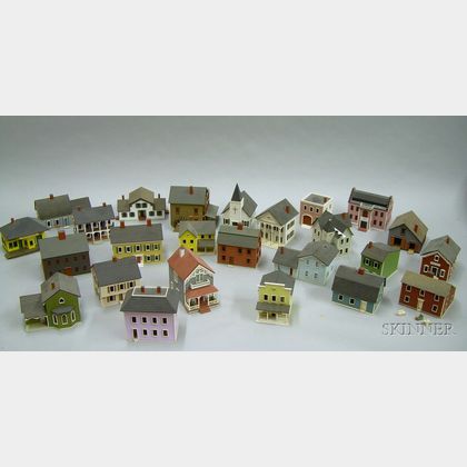 Twenty-three G. & M. Gudgel Miniature Painted Wooden Model Houses. 