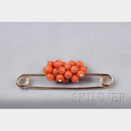 18kt Gold and Coral Safety Pin, Cartier, Paris