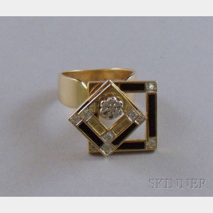 14kt Gold, Diamond, and Enamel Kinetic Ring. 