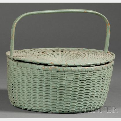 Green-painted Round Covered Woven Splint Basket