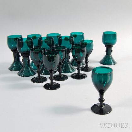 Fourteen Pieces of Emerald Glass Stemware