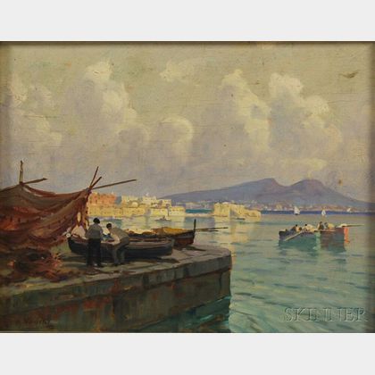 Italian School, 19th/20th Century View from a Quai Across the Bay of Naples.
