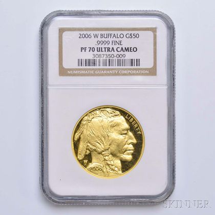 2006-W $50 One-ounce Gold Buffalo, NGC PF70 Ultra Cameo. Estimate $1,200-1,500
