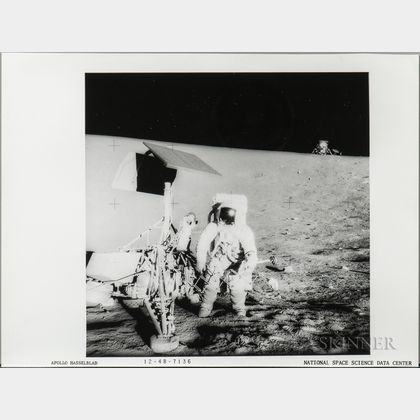 Apollo 12, Three Black-and-white Photographs Showing Astronaut Activity on the Moon.