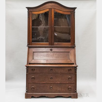 Victorian Glazed Walnut Slant-lid Desk/Bookcase