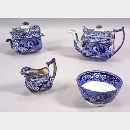 Four Bird and Nest Transfer Decorated Staffordshire Pottery Tea Items