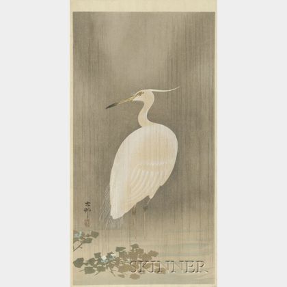 Ohara Shoson: A Crane Standing in a Pond