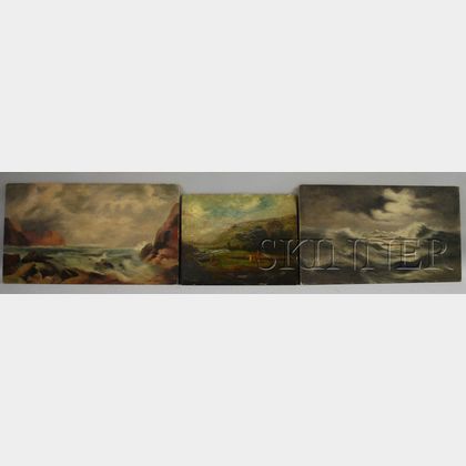Lot of Three Works: Continental School, 19th/20th Century, Bathers in a Stream