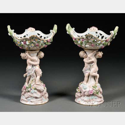 Pair of Meissen Porcelain Figural Compotes
