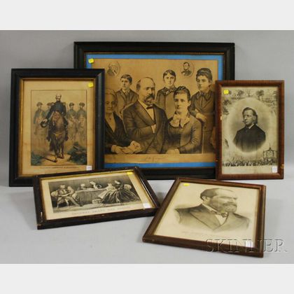 Five Framed 19th Century Military and Political Lithographs