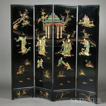 Four-panel Lacquer Floor Screen