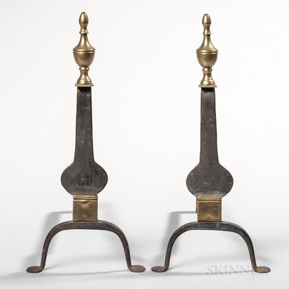 Pair of Iron and Brass Urn-top Knifeblade Andirons